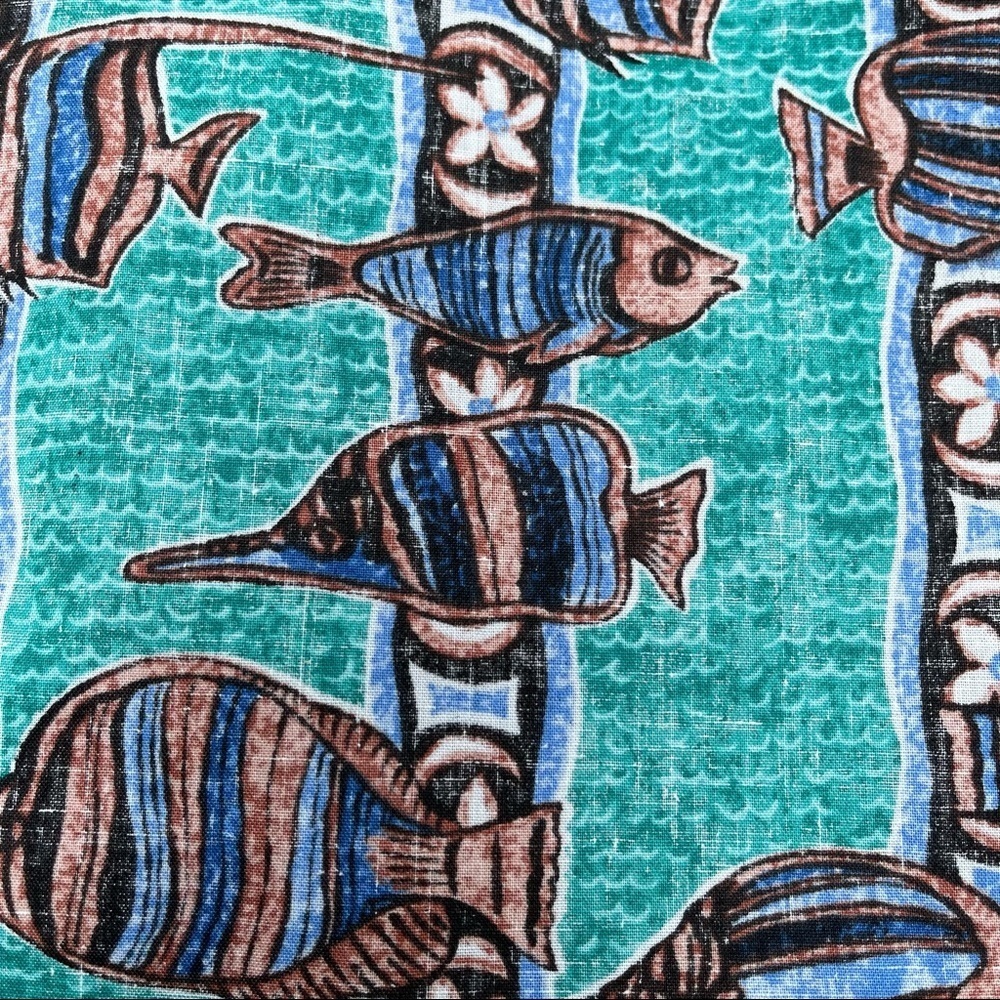 Vintage Reyn Spooner Poisson Cru Hawaiian 2 Fabric Swatch Sample Craft Sewing
